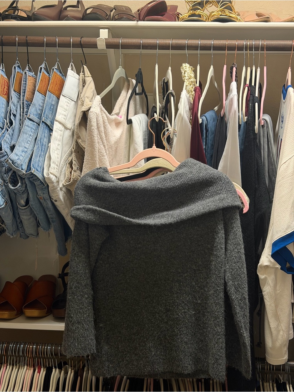 Cozy Off-Shoulder Charcoal Gray Women's Sweater